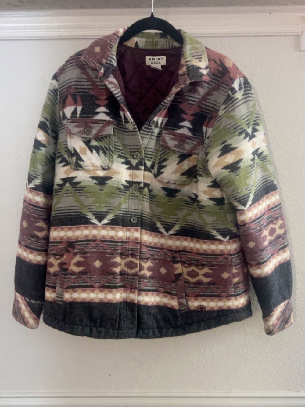 Ariat REAL Southwestern Aztec Quilted Shacket Jacket Women’s Large